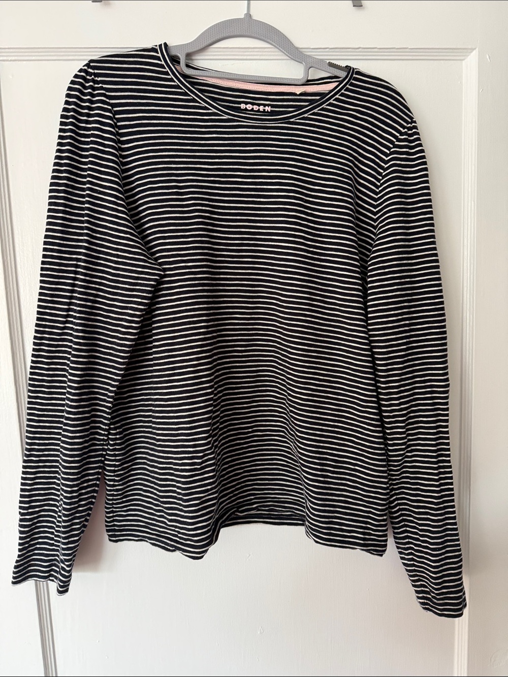 Boden Black & White Striped Long-Sleeve Crew Tee